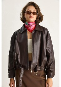 Resim Shade Kadın Oversize Tokalı Deri Ceket 3137 60284058 - Kahve 
