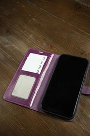 Resim Xiaomi Redmi Note 13 Pro 4G Hakiki Deri Cüzdanlı Kapaklı Kaliteli Lüks Cüzdan Kılıf Mor 