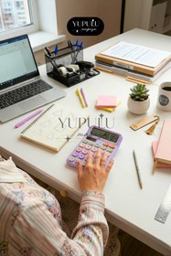 Resim YUPULU Pinterest Hesap Makinesi Mor Lcd Geniş Ekran, Güneş Enerjili ve Pilli Hesap Makinesi 12 Hazneli 