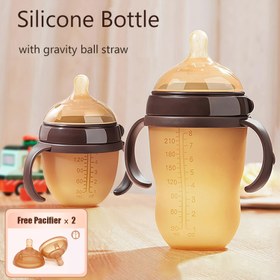 Resim 3 Adet Yenidoğan Silikon Biberon, 150/250ml, Anne Sütü Taklidi, Çocuk İçin Tutma Kulplu ve Ağırlık Toplu Damla ve Süzgeç Dirençli Halloween Hediyesi, Çocuk Doğum Günü Tatil Hediye Seti 