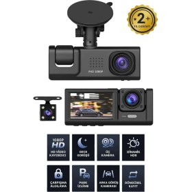 Resim İlkyaz Fashion 1080P Wifi Full Hd Araç Içi Kamera Arka Ön Iç Kayıt 3 Kamera Gece Görüşlü Gsensör Geniş A 