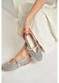 Resim Fox Shoes Y820724109 Gümüş File Görünümlü Kadın Babet Gümüş 