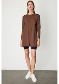 Resim On Kadın Uzun Kollu Basic Tunik 61421 Kahverengi Kahverengi 