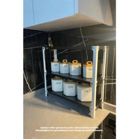 Resim Metal Ahşap 3 Katlı Mutfak Rafı Tezgah Üstü Düzenleyici Siyah Beyaz 