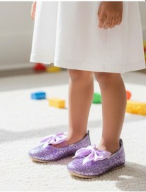 Resim Gala Üstü Fiyonklu Simli Kız Çocuk Babet Lila 
