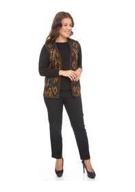 Resim Kadın Etnik Desen Klasik Triko Örgü Kilim Yelek 1052-siyah Siyah 