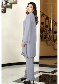 Resim Raika Moda Şifon Umay Büyük Beden Tesettür Takım Gri 