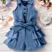 Resim Yazlık Casual Tişörtlü Bebek Kızlar İçin, Katı Renk Polyester Kumaş, Yaka Detaylı ve Ruffled Hem, Normal Uygun, Outdoor İçin 