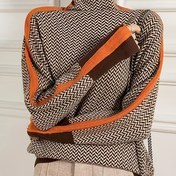 Resim Kadınlar İçin Şık Kazak - Sonbahar/Kış için Siyah, Kahverengi, Bej Aksanlı, Ofis ve Günlük Kıyafetler için Şık Kazak, Görünmez Kazak, Sevimli Kazak, Orta Esneklikte Kumaş 