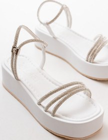 Resim Beyaz Taşlı Dolgu Kadın Sandalet Çok Renkli 