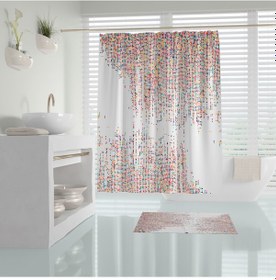 Resim Renkli Noktalı Banyo Duş Perdesi-Tek Kanat Banyo Perdesi, 180x200cm Küvet Perdesi 