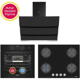 Resim Simfer 11 Fonksiyon Steam Master Siyah 3'lü Ankastre Set ( Fırın + Ocak + Davlumbaz) 