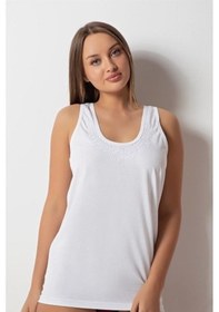 Resim Mecit Pijama 6 Lı Paket Özlem Bayan Işlemeli Geniş Askı Atlet Beyaz 1309 