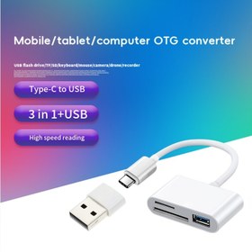 Resim Type-C Üçü Bir Arada + Type-C'den USB'ye Kart Okuyucu Seti Cep telefonları, tabletler, kameralar, bilgisayarlar, dronlar, kayıt cihazları ve diğer cihazlar için uygun Çok fonksiyonlu kart okuyucu Yüksek hızlı okuma ve veri aktarımı Çok amaçlı kart okuyucu 