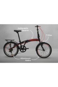 Resim Belderia Camp Q5 Katlanır Bisiklet – Alüminyum Kadro, 20″ Jant, 7 Vites, Şehir Için Siyah Kırmızı 
