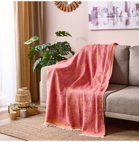 Resim Soft Çiçek Desenli Koltuk Örtüsü - Turuncu / Pembe - 130x170 Cm Renkli 