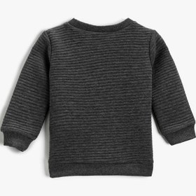 Resim Erkek Bebek Çizgili Sweatshirt Bisiklet Yaka 