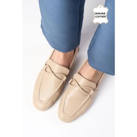 Resim Mio Gusto Fiona Hakiki Deri Ten Rengi Küt Burunlu Kadın Loafer Ayakkabı 