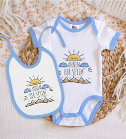 Resim Bk Kids Annem Her Şeyim Tasarımlı Mavi Bebek Body Zıbın Ve Mama Ö Çok Renkli 