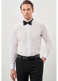 Resim İmza Beyaz Uzun Kol Düz Bez Ayağı Ata Yaka Cepsiz Pamuklu Basic Slim Fit Gömlek 1004250060 600 Beyaz 
