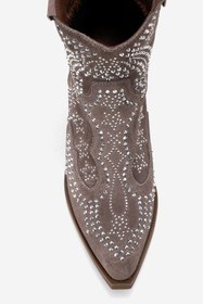 Resim Dericlub Kadın Taşlı Kalın Taban Western Bot Gerçek Süet Deri ZY 1610 VİZON 