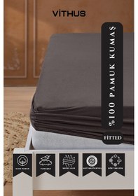 Resim %100 Pamuk Penye Lastikli Çarşaf Tek Kişilik, Çift Kişilik Ve Battal Boy Antrasit 