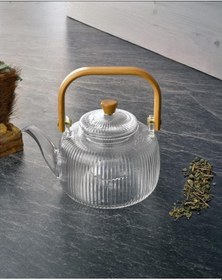 Resim Bambu Saplı Cam Demlik - Cam Çaydanlık - 1 Litre Şeffaf 