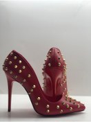 Resim HAYYSHOES Kadın Kırmızı Tarotlu Stiletto Topuklu Ayakkabı 