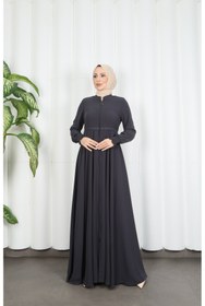 Resim HNT Hayrunnisa Tesettür Beli Dantelli Mevlana Ferace Gri HNT7011 