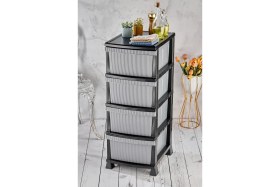 Resim Feyza Design Çizgili 4 Katlı Plastik Komidin, Sebzelik ve Çekmeceli Fonksiyonel Tasarım 