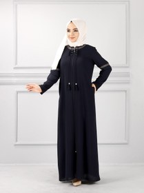 Resim Önü Ve Kolları Pileli Ve Düğme Detaylı Ferace Lacivert | 20405 - 42 / Lacivert 