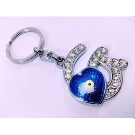 Resim Kalp Nazar Boncuğu Metal Kristal Taşlı G Harfi Anahtarlık Hediyel 