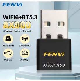 Resim FENVİ Wifi-6 AX900 Wifi+Bluetooth 2'si 1'Arada 5.3 Adaptörü CE Sertifikalı Yüksek Çekim Düşük Gecikme Süper Hızlı Çift Bant 900Mbps/5Ghz/2.4Ghz 