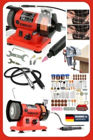 Resim DEKO TURKEY DK105GRT Tezgah Tip Taşlama Parlatma Cilalama Gravür Hobi Taş Motoru + Mengene + 105 Parça Set+Flex 