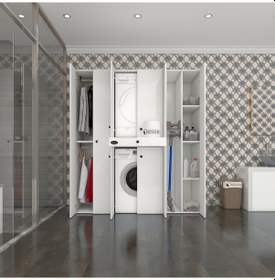 Resim Kenzlife Çamaşır-Kurutma Makinesi Dolabı Ve Giysi Dolabı Çekmeceli Ebuzer Sağ Raf Byz 187 160 60 % 100 Full Mdf Çok Renkli 