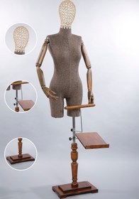 Resim TERZİ DÜKKANI Ahşap Kukla Kollu Tel Kafalı Terzi Mankeni, Prova Mankeni, Vitrin Mankeni 