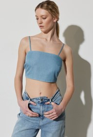 Resim Wrangler Regular Fit Normal Kesim Askılı Açık Mavi Jean Crop Bluz 