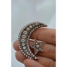 Resim Stoneage Jewellery Zirkon Taşlı Ay Yıldız Motifli Zarif Broş Ve Yaka İğnesi, Özel Günler İçin Şık Aksesuar 