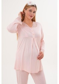 Resim Mecit Pijama Mecit 5808 Kadın Hamile Lohusa Pijama Takımı Pudra 