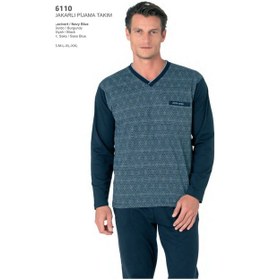 Resim Pierre Cardin 6110 Erkek Kuzun Kollu V Yaka Pijama Takımı-lacivert-lacivert-l Çok Renkli 