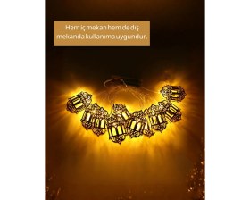 Resim Pilli Ramazan Işıkları Altın Renk Fener Figürlü LED Süsleme - Lisinya 