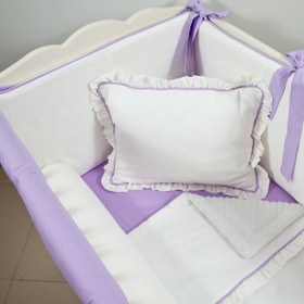 Resim Ekru - Lila Full Bebek Uyku Seti - Sosis Bumper / 75x115 