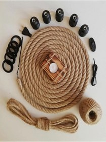 Resim Özcan Life , Jüt Halat 18-20mm Kablolu 5mt, Süsleme Halatı 5mt,e27 Duy 5 Ad Takım 