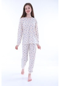 Resim Zuzunga Minimal Çiçek Detaylı Mavi Kız Çocuk Pijama Takımı Mavi 