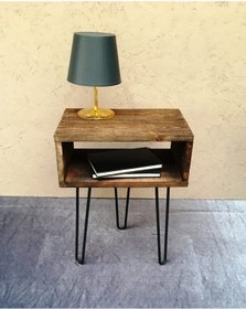 Resim IMKER HOME Dekoratif Masif Doğal Ahşap Firkete Metal Ayaklı Komodin 