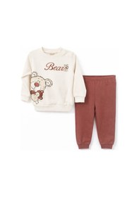 Resim Önü Ve Arkası Ayı Baskılı Bebe Alt-üst Takım Kahverengi 