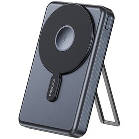 Resim Recci Rpb-w23 15w 10000mah Pd 20w Standlı Type-c Ve Lightning Kablolu Magsafe Powerbank Siyah 