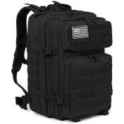 Resim 45L Taktik Sırt Çantası - MOLLE Sistemi, Laptop Bölmesi & Amerikan Bayrağı Yaması ile 3 Günlük Yürüyüş Sırt Çantası, Kamp, Av ve Seyahat için Dayanıklı Dış Mekan Sırt Çantası - Siyah, Su Geçirmez Kumaş 