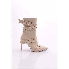 Resim Dgn 5285 Kadin Delik Kemer Detayli Topuklu Bot 5285-1748-R0007 Bej 