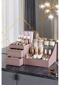 Resim Maxi Home Elegance Makyaj Organizer Beyaz Çekmeceli Kozmetik Düzenleyici Masaüstü Parfüm Ve Takı Organizer Rose 